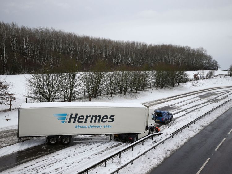 A lorry stuck on the A14 in Northampton  