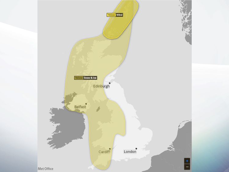 Storm Caroline will spread south on Friday and remain until the end of Saturday. Pic: Met Office