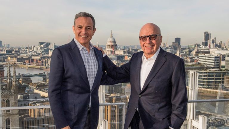 Bob Iger and Rupert Murdoch are pictured together after agreeing terms of the Fox asset sale to Disney. Pic: Disney