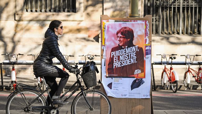 Add to Board
Barcelona Braced For Catalan Elections
BARCELONA, SPAIN - DECEMBER 20: A member of the public cycles past an election poster for the forthcoming Catalan regional election showing the deposed Catalan president Carles Puigdemont on December 19, 2017 in Barcelona, Spain. Catalonians will head to the polls tomorrow, in an election set to replace or re-elect the deposed separatist leaders whose secession bid plunged Spain into its worst political crisis in decades. (Photo by Jeff J Mitch