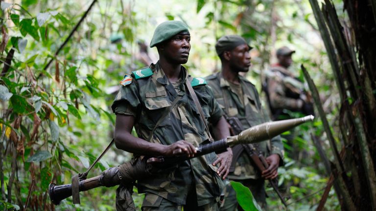 Congolese soldiers search for ADF fighters near Beni, Kivu province. File pic 
