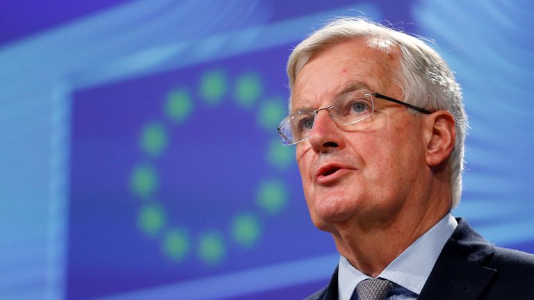 Chief Brexit negotiator Michel Barnier holds a news conference at the EU Commission in Brussels