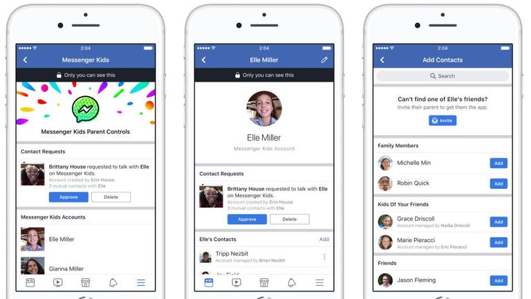 The app is controlled from a parent's Facebook account