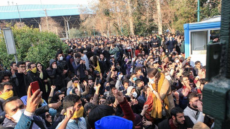 Iranian students protest at the University of Tehran
