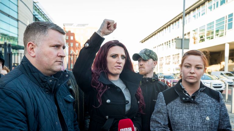 Britain First&#39;s Jayda Fransen and Paul Golding leaving Belfast Magistrates&#39; Court