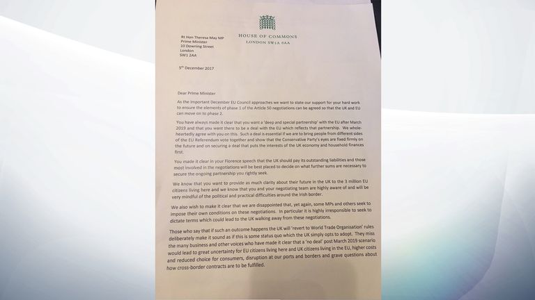 Letter from Tory MPs to Theresa May