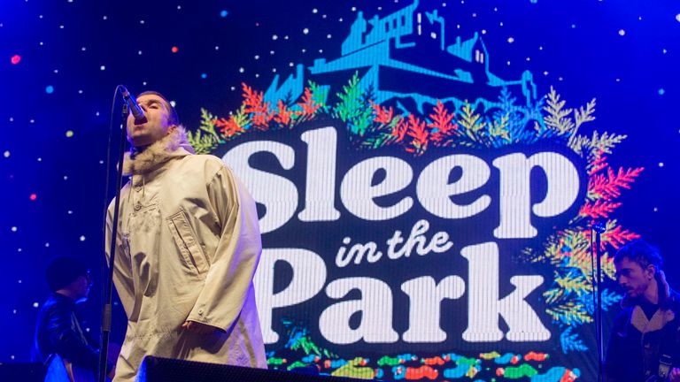 Liam Gallagher on stage in Princes Street Gardens in Edinburgh at the Sleep in the Park event. PRESS ASSOCIATION Photo. Picture date: Saturday December 9, 2017. The Sleep in the Park event aims to raise £4 million to end rough sleeping and homelessness in Scotland. See PA story CHARITY Sleepout. Photo credit should read: Jeff Holmes/PA Wire NOTE TO EDITORS: This handout photo may only be used in for editorial reporting purposes for the contemporaneous illus