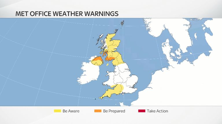 There are several weather warnings in force ahead of Storm Dylan