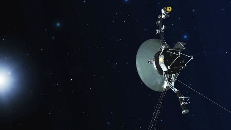 An artist concept depicting one of NASA&#39;s twin Voyager spacecraft