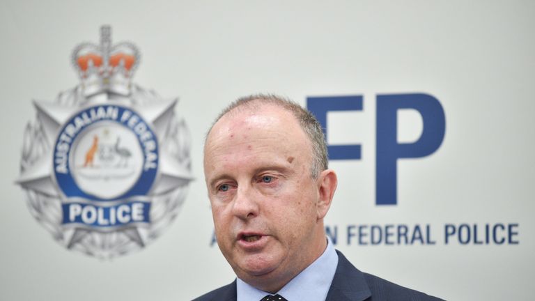 Australian Federal Police Assistant Commissioner Neil Gaughan speaks to the media about a North Korean agent in Sydney on December 17, 2017. A Sydney-based 'loyal agent of North Korea' has been charged with trying to sell missile parts and technology on the black market to raise money for Pyongyang in breach of international sanctions, Australian police said on December 17. / AFP PHOTO / PETER PARKS (Photo credit should read PETER PARKS/AFP/Getty Images)