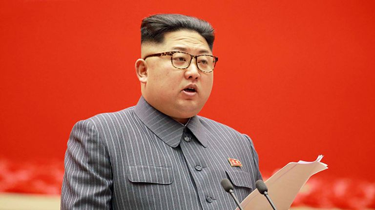 Kim Jong-Un delivering his speech during the opening of the 5th Conference of Cell Chairpersons of the Workers&#39; Party of Korea