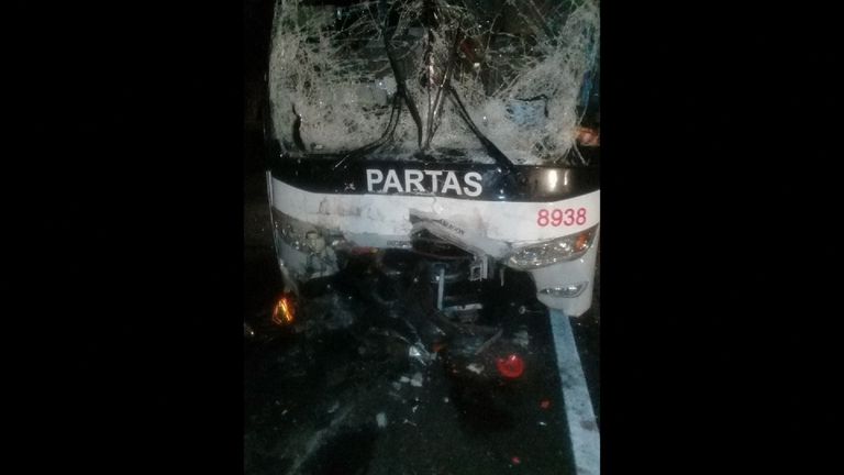 The buses which crashed in the Philippines were extensively damaged.