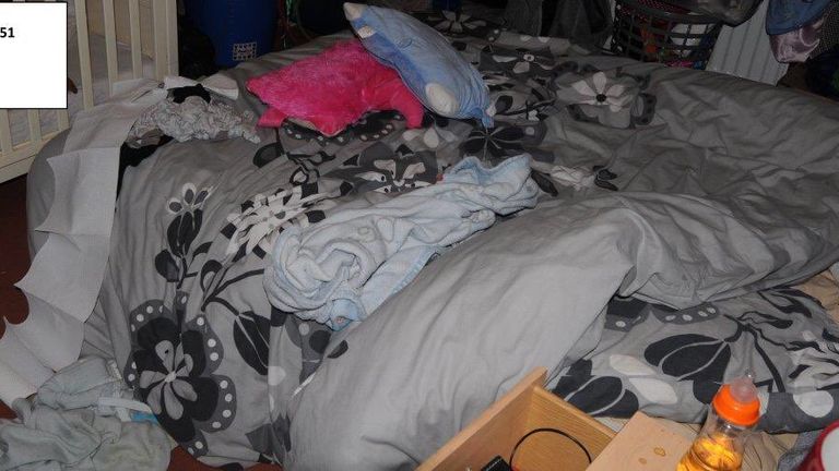 The coroner released a picture of the bed where Paul Worthington is said to have placed her before she collapsed and died