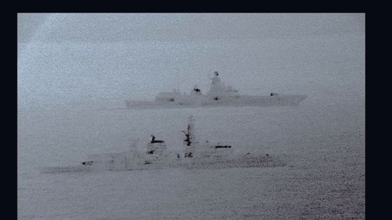 Royal Navy frigate HMS St Albans escorted a Russian warship through the North Sea and areas of UK interest on Christmas Day. Pic: Ministry of Defence