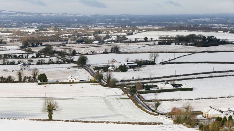 Snow-covered fields in Aghnahily, Co Laois.