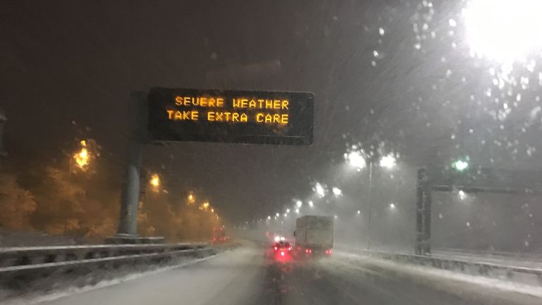 Warning of hazardous driving conditions as snow hits the country.