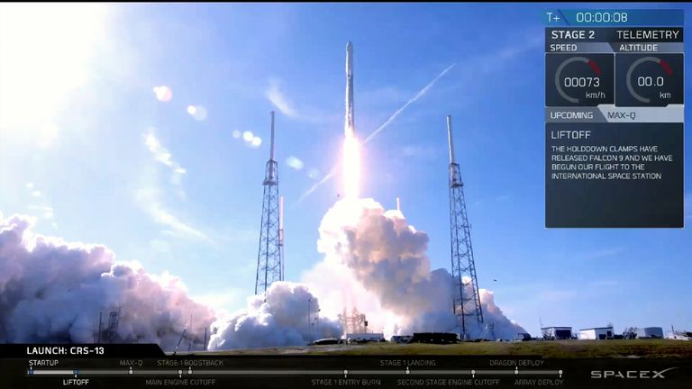 The Falcon 9 takes off from Cape Canaveral in Florida 