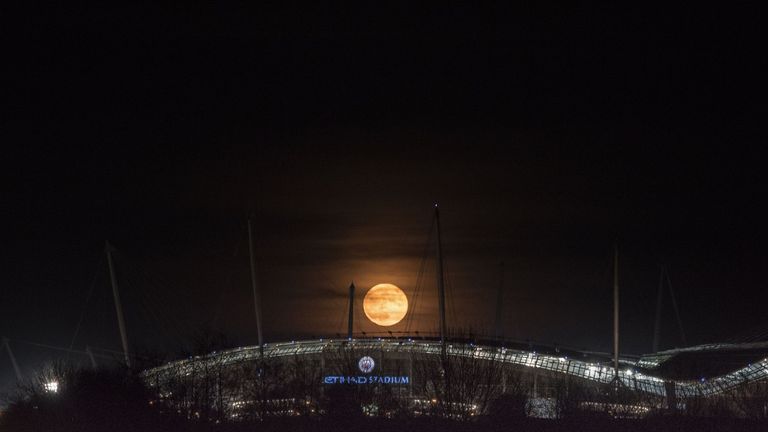 The Supermoon was seen in Manchester at the Etihad Stadium. 