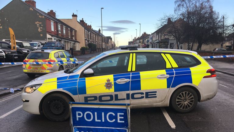 Police closed a main road into Chesterfield as part of anti-terror raids in Derbyshire and South Yorkshire