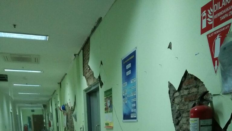 Damage at a hospital in Banyumas. Pic: Twitter/@Sutopo_BNPB