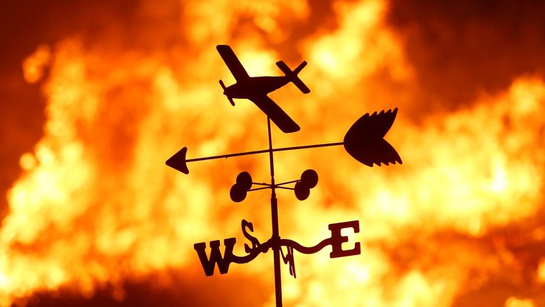 A weather vane is pictured on a ranch during the Creek Fire in the San Fernando Valley 
