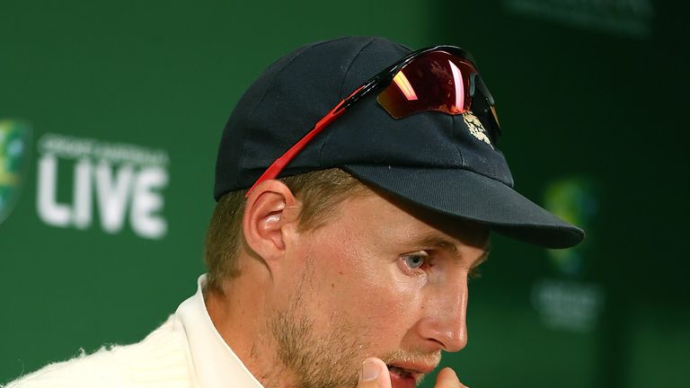 PERTH, AUSTRALIA - DECEMBER 18:  Joe Root of England addresses the media after after being defeated during day five of the Third Test match during the 2017