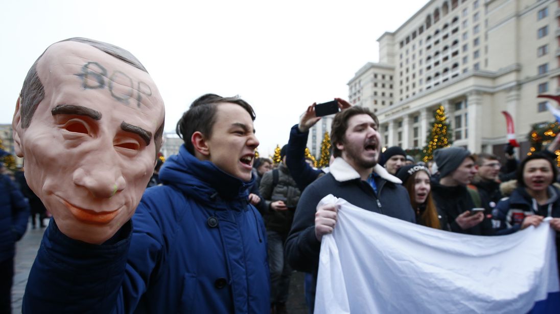Protesters are turning out across Russia against Vladimir Putin