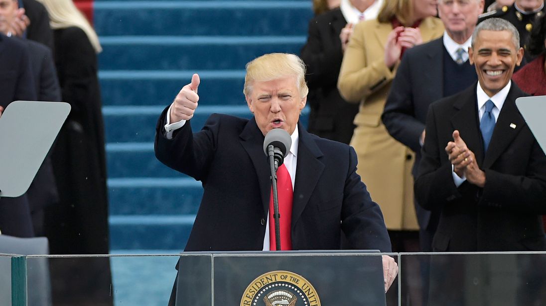 Trump gives the thumbs up at his inauguration 