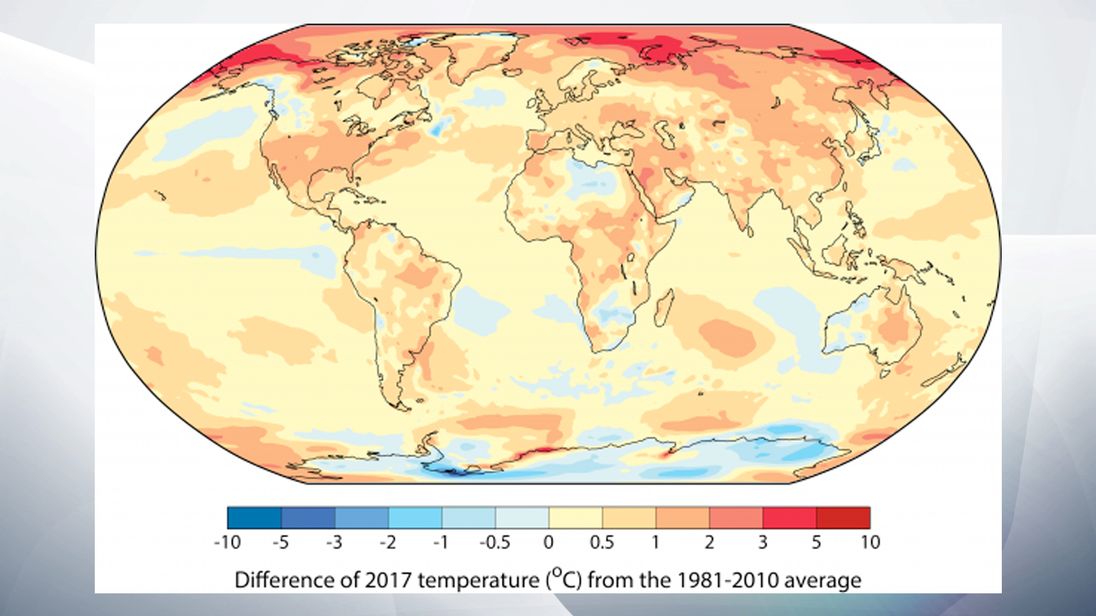 WMO image shows temperature increase in 2017