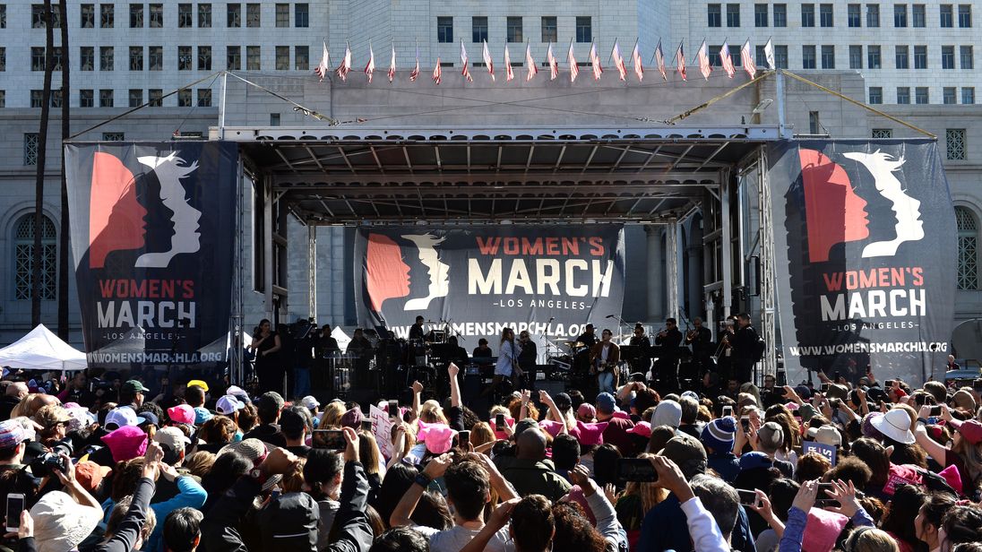 The 2018 Women&#39;s March Los Angeles at Pershing Square on January 20, 2018 in Los Angeles, California.