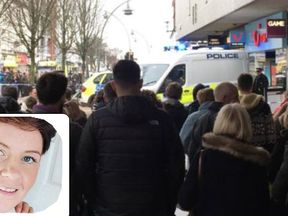 Crowds gather around a police cordon in Chapel Street (Credit: Luke R Chandley) and (inset) Cassie Hayes, who died following an attack in a branch of Tui
