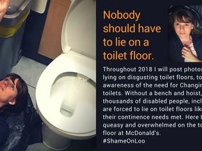 Sarah Brisdion says hundred of thousands of disabled people are being forced to lie on toilet floors