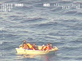 Seven people in a dinghy were found by the NZ Defence Force after a ferry capsized near Kiribati. Pic: NZ Defence Force