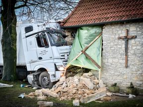 A truck crashed into a chapel in western Germany - possibly because of the weather