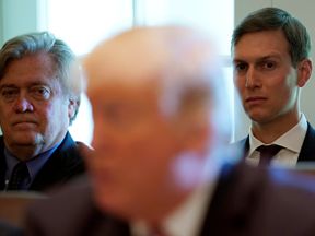 Steve Bannon (L) was Donald Trump&#39;s chief strategist - Jared Kushner (R) is his son-in-law