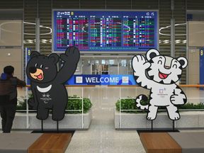 The mascots of the 2018 PyeongChang Winter Olympics at Incheon International Airport