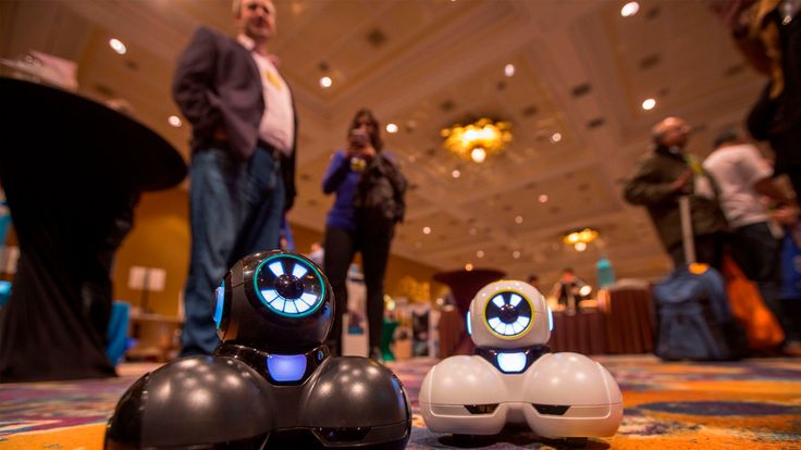 The new Cue robots, which are designed to teach kids as young as kindergarten to code, are shown at Pepcom&#39;s Digital Experience event