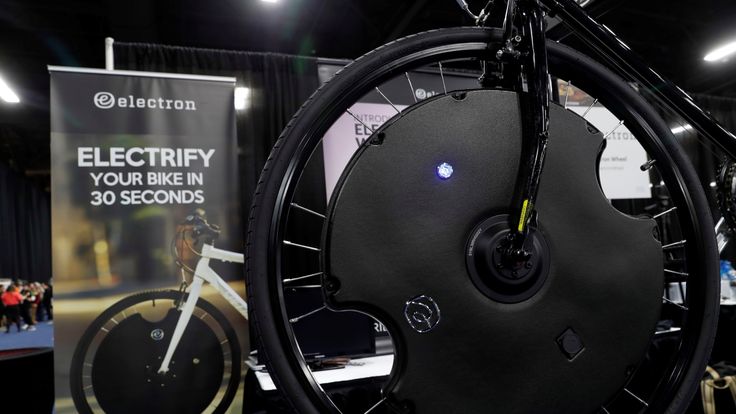 An Electron Wheel is shown on a bicycle during CES Unveiled at the 2018 CES in Las Vegas, NevadA
