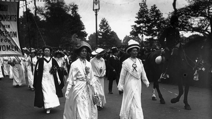 The suffragettes, including Emmeline Pankhurst (front l), are usually thought of as peaceful protesters