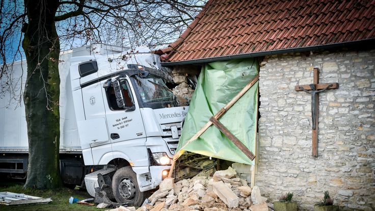 A truck crashed into a chapel in western Germany - possibly because of the weather