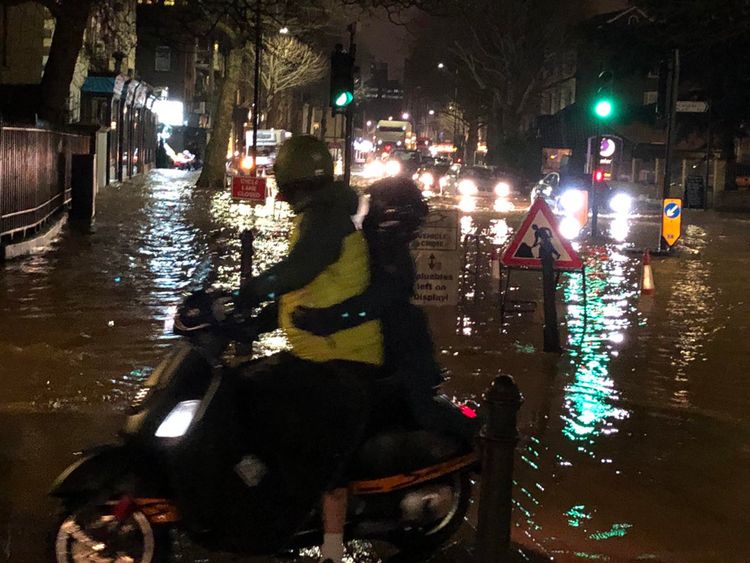 Flood water on King Street after a burst water main