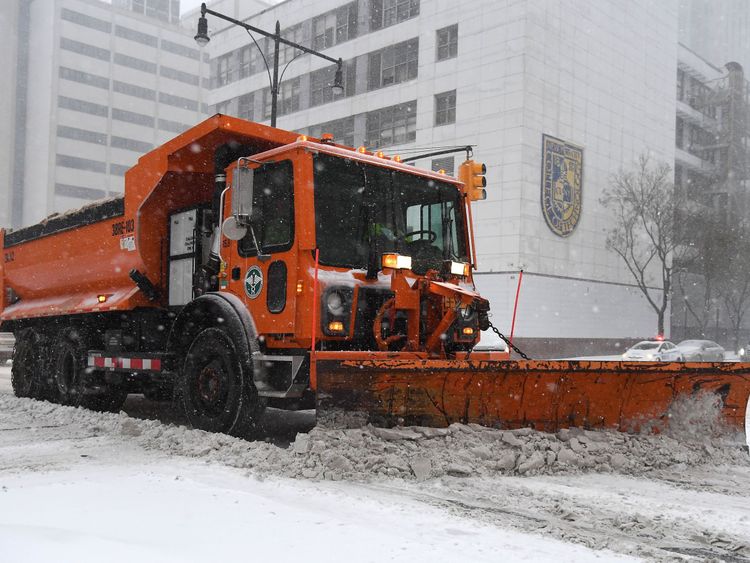 The winter storm has caused disruption to travel and the closure of schools in New York