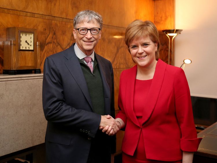 Scottish First Minister Nicola Sturgeon greeted Mr Gates at the university