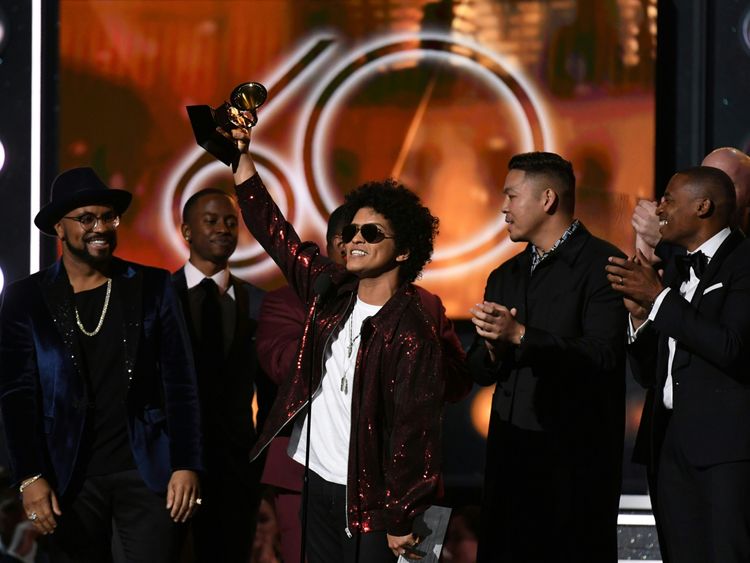 Bruno Mars receives the Grammy for the best song of the year