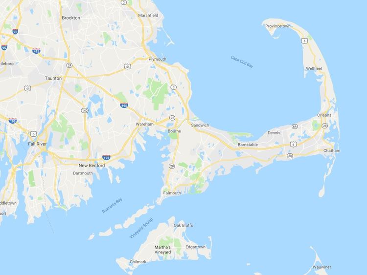 Researchers believe the sharks became stuck inside the hook of Cape Cod. Pic: Google Maps