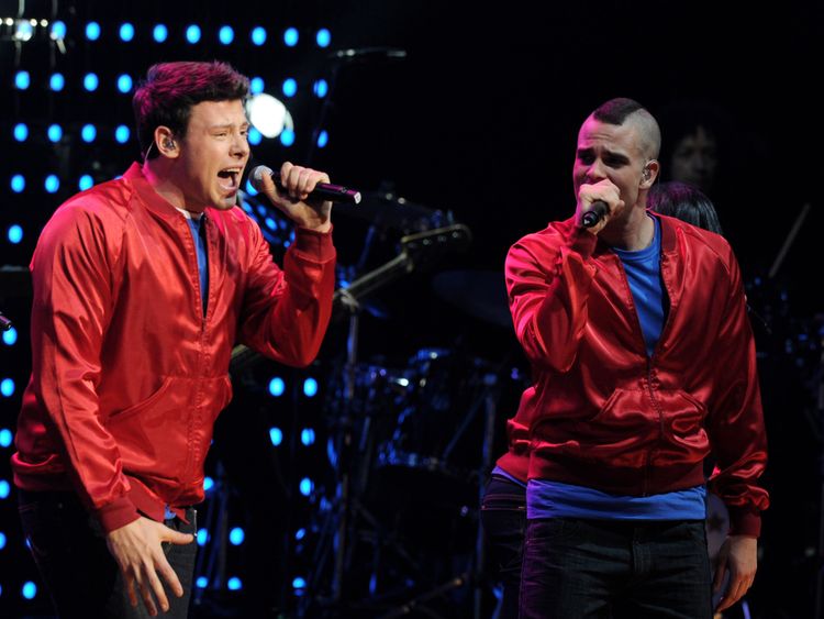 Cory Moneith (left) and Mark Salling performing together in 2010