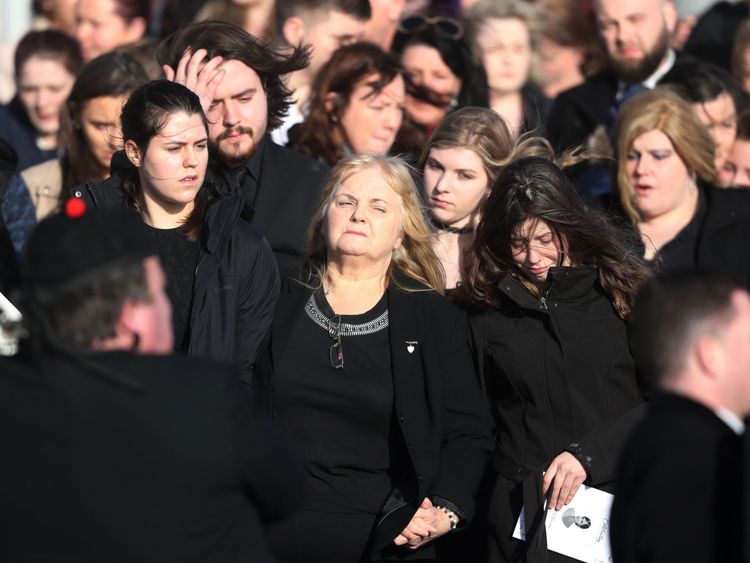 Eileen O&#39;Riordan (centre) following the funeral of her daughter