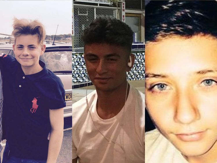 (L-R) George Wilkinson, Harry Rice, and Josh Mcgunniess were hit by a car as they waited at a bus stop in Hayes