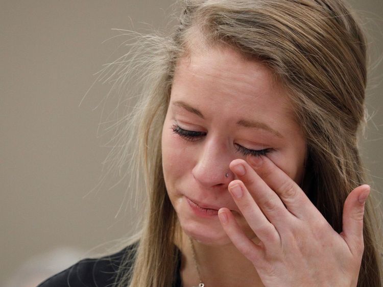 Victim Emily Morales speaks at the sentencing hearing