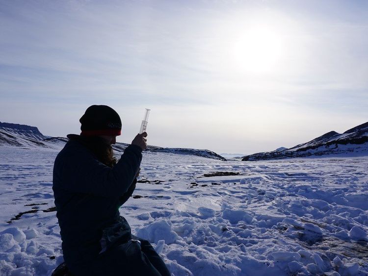 Researcher samples permafrost in the high Arctic. Pic: Dr Jacqueline Goordial